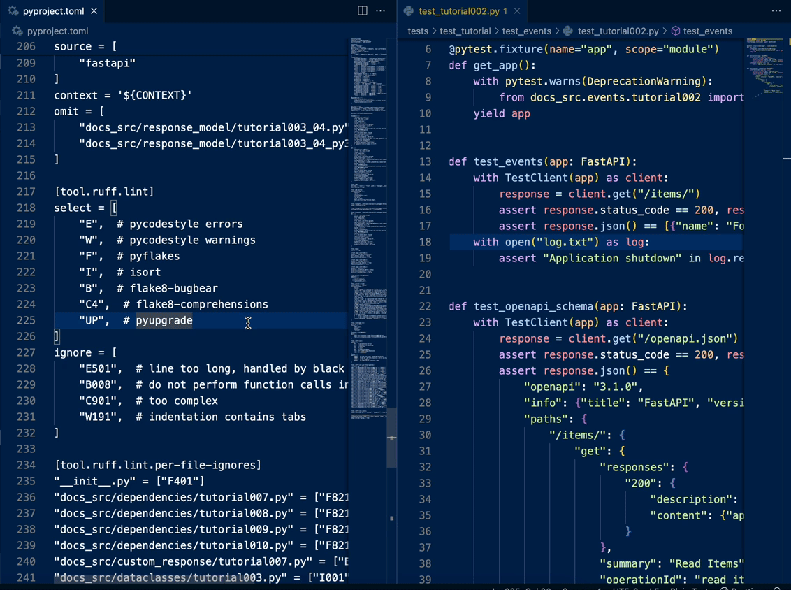 Editing a `pyproject.toml` configuration file in VS Code